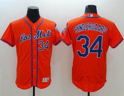 Mets #34 Noah Syndergaard Orange Flexbase Authentic Collection Los Mets Stitched MLB Jersey - Click Image to Close